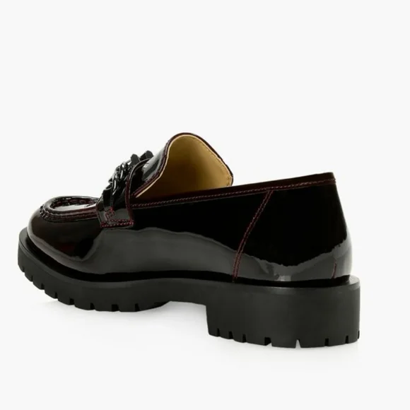 Micheal Kors Blaine Loafer Size 8 Burgundy/Gunmetal Chain Logo - Picture 4 of 16